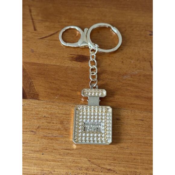 Parfum N°5 Rhinestone Perfume Bottle Keychain Bling Bag Charm Gold & Silver NWOT - Picture 5 of 13